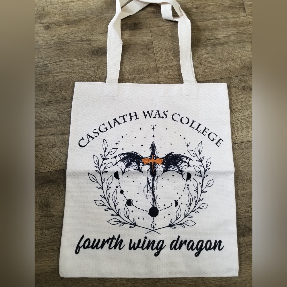2/$25 Fourth Wing Dragon Tote Bag - White and Black